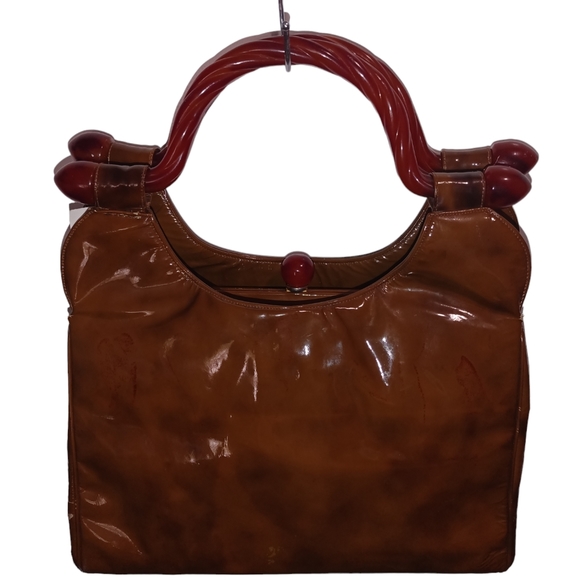 Vintage Unique Original By Holzman Brown Bag W/Cognac Lucite Twisted Shanks HOT! - Picture 14 of 15